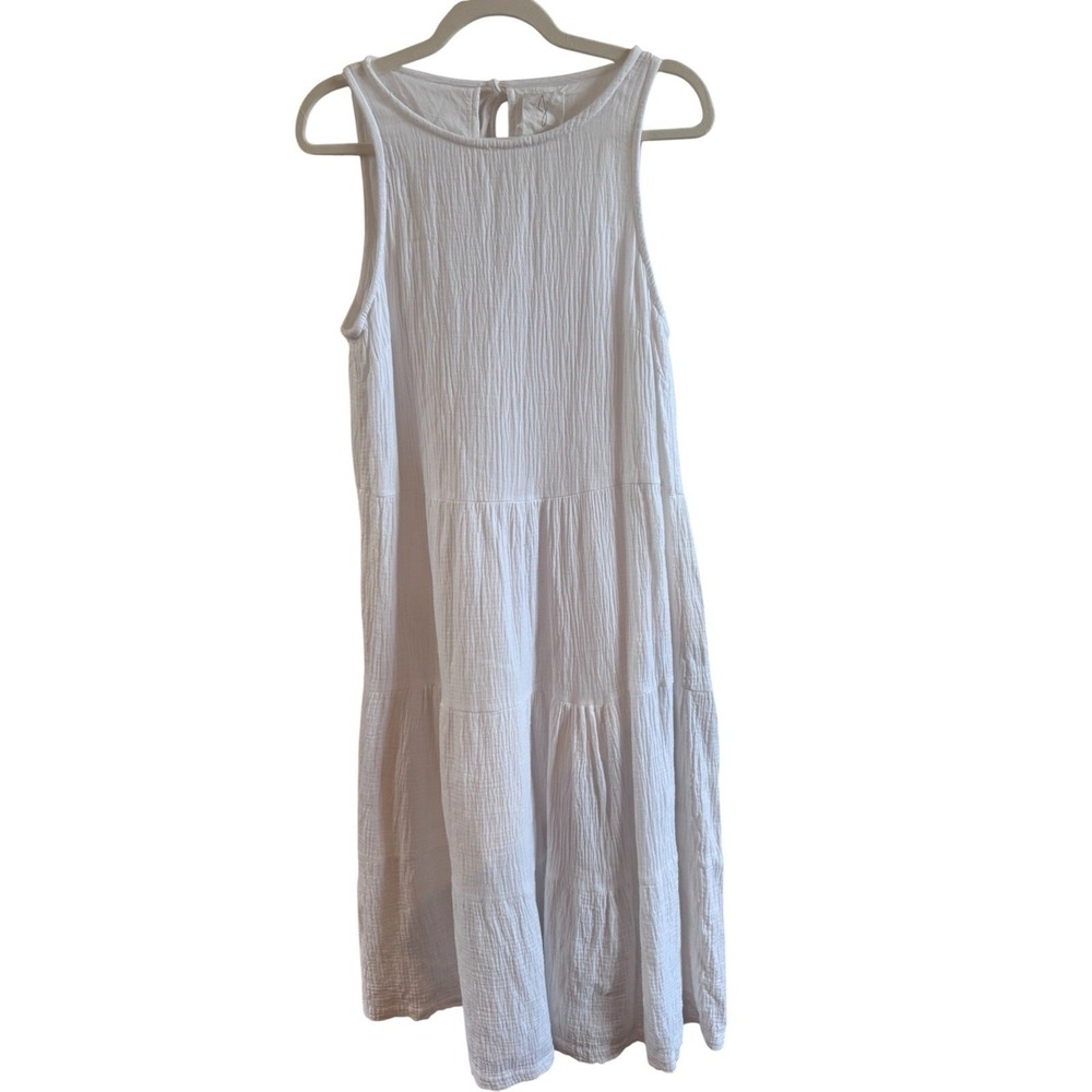 Joie White Crinkle Gauze Cottage Core Tiere Midi Dress Sz Medium Back Ties Boho